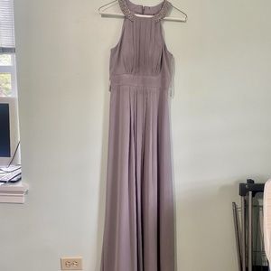 Floor length, dusty purple Eliza J evening gown